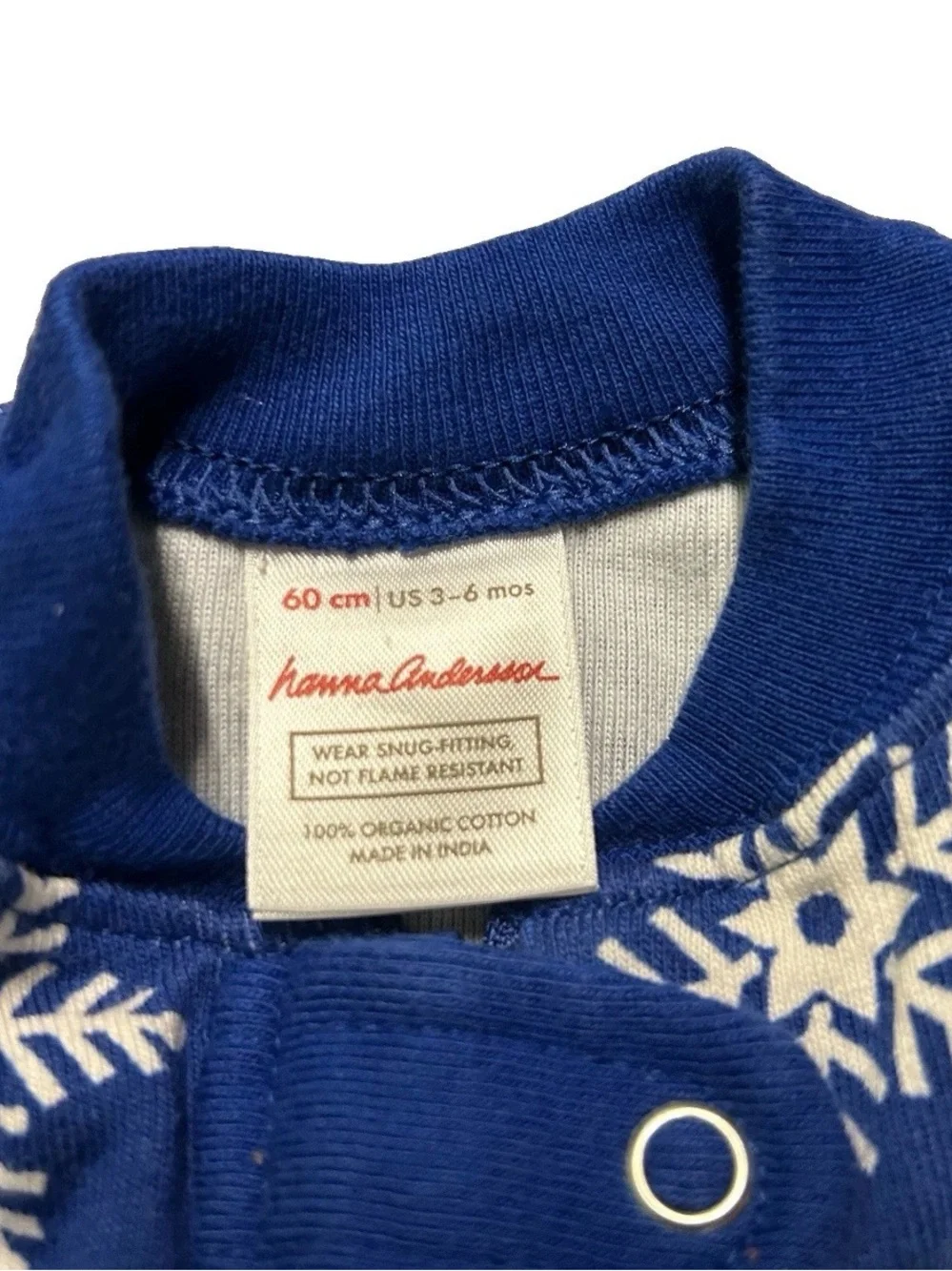 Baby Hanna Andersson Blue Footie Pajamas Snowflakes Size 3-6 Months 60 cm